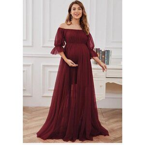 Ever Pretty Red Burgendy Long Tulle Dress Size 6 Bridesmaid Photoshoot